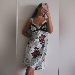 Vintage Y2K Byerwear too! Satin Watercolor Floral Sweetheart V Neck Mini Dress